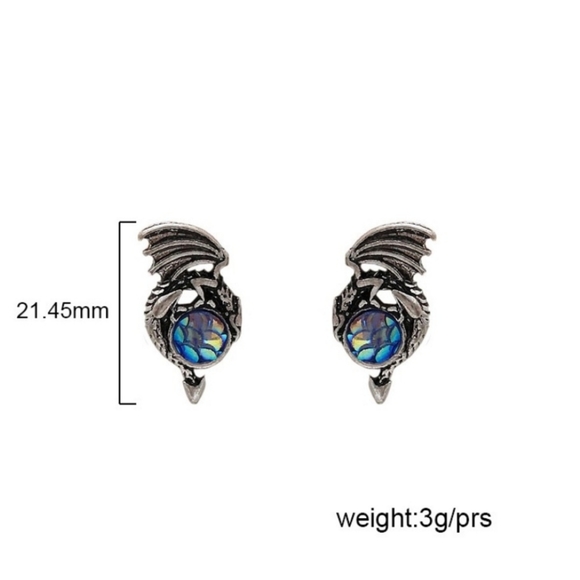 🐲 Dragon with Scaled Gem Stud Earrings - Picture 2 of 2